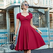 abordables Robes-Rétro Vintage Années 1950 Rockabilly Midi Robe Robe trapèze Robe Évasée Ajusté &amp; Évasé Col en V Femmes Halloween Carnaval Saint-Valentin Occasionnel Retour à la maison Soirée à thème rétro Adulte Robe