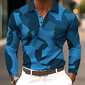 billige Halloween Polos-Herre Geometrisk Polo Langermet Poloskjorter Knaphul Fritid treningsklær Dagligdagstøy 3D-utskrift Knapper Vår Høst Vinter Blå Lilla Oransje