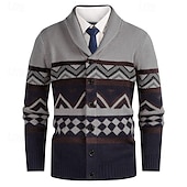 billige cardigangenser for menn-Herre Genser Cardigan Genser Fair Isle genser Riflet Strikke Vanlige topper Strikket Geometrisk Buet Ferie Mote Avslappet Dagligdagstøy Klær Vår &amp; Vinter Hvit Gul S M L