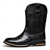 levne Cowboy &amp; Western Boots-Pánské hnědé westernové boty s krokodýlím potiskem a umělou kůží – exotická kovbojská obuv pro ležérní příležitosti a venkovské příležitosti