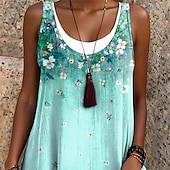 baratos Vestidos Florais Impressos-Mulheres Minivestido Vestido casual Vestido de verão Moda Moderno Diário Praia Final de semana Normal Flor Sem Manga Gola Redonda Verde Primavera Outono