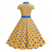 levne Šaty-Retro 50. léta Rockabilly Polední Houpací šaty Flare šaty Košilové šaty Přizpůsobení a odlesky Puntíky Maškarní kostým Dámské předvečer Všech svatých Karneval Dovolená Běžné / Denní Retro tematick