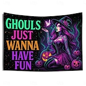 cheap Halloween Wall Tapestries-Halloween Blacklight Tapestry witch UV Reactive Glow in the Dark Forest Trippy Mountain Misty Graveyard Ghost Hanging Tapestry Wall Art Mural for Living Room Bedroom