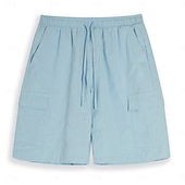 baratos Feriado-Homens Bermuda Cargo Calção Shorts de linho Shorts de verão Shorts de praia Com Cordão Cintura elástica Bolso multi Tecido Respirável Curto Ao ar livre Praia Férias Havaiana Preto Branco Sem