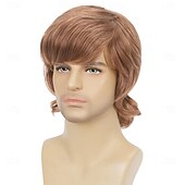 economico Parrucche storiche-Parrucca da uomo corta e ondulata, castana, stile rocker anni &#039;60/&#039;70, per feste di Halloween e cosplay.