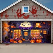 cheap Halloween Garage Door Cover-Halloween Garage Door Cover Pumpkin Shop Entrance Banner, Large Tapestry Backdrop Decoration for Holiday Outdoor Garage Door and Home Wall, 2025 Halloween Decorations