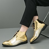 cheap Dress Boots-Men&#039;s Shiny Gold Lace-Up Ankle Boots – Fashion Statement Dress Boots for Stage Shows, Prom Nights &amp; Festivals