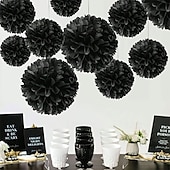 abordables Halloween-Juego de 9 bolas de flores de papel negras: decoración colgante DIY para cumpleaños y aniversarios. &amp;bodas