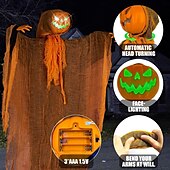 お買い得  ハロウィンの小道具の照明-4フィートのアニマトロニクスゴーストパンプキン、吊り下げ式回転ヘッドライトアップジャックパンプキンゴーストサウンドアクティブハロウィン屋外パーティー装飾、不気味な音付き、怖いお化け屋敷の小道具、庭、芝生用