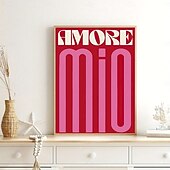 abordables Reproductions-1 affiche sur toile « Amore mio » - rouge vif &amp;Décoration murale sans cadre d&#039;art moderne rose avec un design de texte stylisé, parfaite pour la chambre à coucher, le salon ou le couloir, décoration