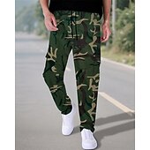 economico Pantaloni cargo-Per uomo Pantaloni Cargo Pantaloni Elastico in vita Coulisse Multi-tasche Semplice Mimetico Indossabile All&#039;aperto Quotidiano Campeggio &amp; Escursionismo Moda Classico Nero Verde militare