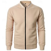 baratos Jaquetas Casuais-Homens jaqueta leve Jaqueta casual Jaqueta do time do colégio Férias Diário Bolsos Emenda Primavera Outono Bloco de cor Moda Clássico Colarinho Chinês Padrão Tecido Waffle Preto Branco Vinho Azul