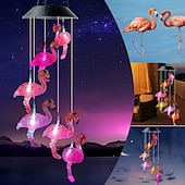 billiga Utomhusbelysning-Solcellsdriven rgb färgskiftande magisk boll vindklocka utomhus vattentät flamingo vindklocka trädgårdslampa för utomhus trädgård balkong terrassdekor jul nyårspresent