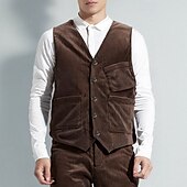 abordables Chalecos-Hombre Chaleco Vacaciones Negocio Moda Casual Primavera Otoño Bolsillo Botones Poliéster Pana Cómodo Plano Recto 1 botón Escote en Pico Ajuste regular Marrón Oscuro Negro Vino Azul Marino Chaleco