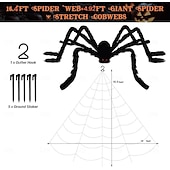 お買い得  ハロウィンの屋外装飾-16.5フィートの大きな蜘蛛の巣 + 5フィートの毛深い蜘蛛 &amp;伸縮性のあるクモの巣、ハロウィーンの飾り、恐ろしい偽のクモ、三角形の巨大なクモの巣、屋外屋内お化け屋敷ポーチ庭用の大型小道具