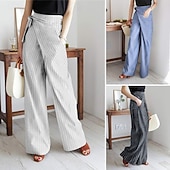 preiswerte weites Bein und hohe Taille-Damen Weites Bein Anzughose Hosen Hose Mode Streetwear Volle Länge Hohe Taille Gestreift Kordelzug Atmungsaktivität Bequem Straße Alltagskleidung Ausgehen Blau Weiß Dunkelgray Frühling Herbst Normale