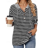 economico Felpa &amp; Sweatshirt-Per donna Felpa pullover Top casual Coulisse Manica Lunga Top Athleisure Scollo a V Protezione Solare Antivento Palestra All&#039;aperto Corsa abbigliamento sportivo Abbigliamento sportivo A righe Grigio