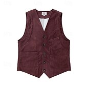 abordables Chalecos-Hombre Chaleco Vacaciones Negocio Moda Casual Primavera Otoño Bolsillo Botones Poliéster Pana Cómodo Plano Recto 1 botón Escote en Pico Ajuste regular Marrón Oscuro Negro Vino Azul Marino Chaleco