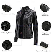 economico Giacche in finta pelle-Per donna Giacca in Ecopelle Confortevole Tasca Cerniera completa Moda Stile da Strada Semplice All&#039;aperto Casual Quotidiano Regolare Collo alla coreana Vestibilità regolare Manica Lunga Capispalla