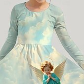 preiswerte 3D-Cartoon-Kommode-Mädchen&#039; 3D Grafik Kleid Langarm Sommer Frühling Urlaub Täglich Ferien Prinzessin Schön Süß Kinder 4-12 Jahre Freizeitkleid A Linie Kleid Knielang Normale Passform