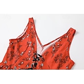 tanie Sukienki boho-Damskie Sukienka mini Sukienka w kwiatki Sukienka Boho Sukienka z nadrukiem Strój zachodni Zabytkowe Moda Urlop Święto Weekend Regularny Kwiat Bez rękawów W serek Pomarańczowy Lato