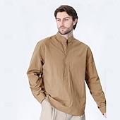voordelige Heren Elite Overhemden-Voor heren Overhemd Zwart Wit Geel Rood Donker Marine Lange mouw Effen opa kraag School Formeel Kleding minimalistische