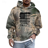 abordables Motif de Drapeau-Homme Sweat à capuche Vert Vert clair Gris À capuche Camouflage Drapeau Américain Poche Avant Quotidien Fête Sortir Polyester Streetwear Occasionnel Automne Hiver Vêtement Tenue Pulls Capuche Pulls