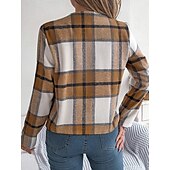 Χαμηλού Κόστους 3D Παλτά-Γυναικεία Casual Jacket Άνετο Αναπνέει Στάμπα Καθημερινό Καρό Διακοπές Δρόμος Καθημερινά Ρούχα Εξόδου Ανοικτό Μπροστά Κοντό Όρθιος Γιακάς Κανονικό Μακρυμάνικο Εξωτερικά ενδύματα