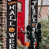 olcso Kisgyerekmedencék-1 pár halloween dekoráció kültéri transzparens csokit vagy csalunk boldog halloween dekorációk függő transzparens bejárati ajtó veranda udvari tábla beltéri otthoni faldekoráció halloween parti