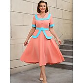 preiswerte Kleider-Retro Vintage 1950er Rockabilly Midlänge A-Linien-Kleid Ausgestelltes Kleid Übergröße Damen Urlaub Heimkehr Party &amp; Abend Erwachsene Kleid Frühling &amp; Sommer