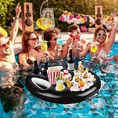 cheap Outdoor Activity-Inflatable PVC Floating Bar for Pool Parties - Multi-Hole Cup Holder &amp; Snack Tray Durable Black Drink Station for Outdoor Swimming Events Inflatable Pool Float Summer Party Essentials