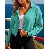 economico Giacche da corsa-Per donna Felpa con cappuccio cardigan Cerniera completa Breve Manica Lunga Top Athleisure Autunno Antivento Escursionismo Allenamento Atletico abbigliamento sportivo Abbigliamento sportivo Tinta