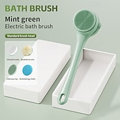 abordables Appareils électroménagers-Brosse de bain électrique rotative en silicone à long manche, brosse de nettoyage pour le corps avec 4 têtes de brosse