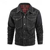 abordables Vestes Cargo-Homme Veste Légère Veste Décontractée Veste en Jean Vacances Quotidien Avec Poches Automne Hiver Uni Mode Classique Revers Régulier Noir Marron Vert Bleu de minuit Bleu clair Veste