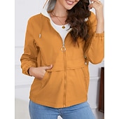 billiga Trenchcoats-Dam Trenchcoat Hoodiejacka Bekväm Andningsfunktion Dragkedja Ficka Ledigt Slät Semester Gata Dagliga kläder Utekväll Dragkedja Normal Luvtröja Normal Långärmad Ytterkläder Svart Gul Vin Vår Höst