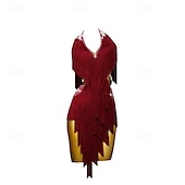 abordables Tenues de danse latine-Robe de danse latine à strass et pompons pour femmes, tenue de scène sans manches pour salsa et rumba