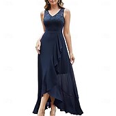 preiswerte Bodenlänge-A-Linie Brautmutterkleid Elegant V Ausschnitt Asymmetrisch Chiffon Ärmellos mit Einfarbig 2025