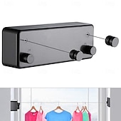 baratos Ganchos e Acessórios-Varal retrátil para roupas, varal retrátil para secar roupas internas sem furadeira, corda de roupa dobrável invisível de parede, fio de aço para varanda e uso doméstico