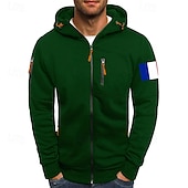 abordables sweats à capuche basiques pour hommes-Homme Sweat à capuche Sweat à capuche zippé intégral Veste de survêtement Noir Blanche Vin Vert Véronèse bleu marine À capuche Uni Zip Up Patchwork Poche Avant Sport &amp; Loisir Occasionnel Quotidien