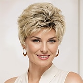 preiswerte ältere Perücke-Synthetische Perücken Locken Pixie-Schnitt Maschinell gefertigt Perücke Kurz A1 A2 A3 A4 Synthetische Haare Damen Weich Modisch Einfach zu tragen Blond Braun Silber