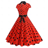 levne Šaty-Retro 50. léta Rockabilly Polední Houpací šaty Flare šaty Košilové šaty Přizpůsobení a odlesky Puntíky Maškarní kostým Dámské předvečer Všech svatých Karneval Dovolená Běžné / Denní Retro tematick