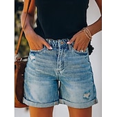 billige Denim shorts-Dame Shorts Fritid Komfort Kort Naturlig عادي Lomme Utskjæring comfy Sport &amp; Utendørs Fritid / hverdag Blå Sommer Normal
