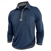 preiswerte Klassisches Poloshirt für Herren-Herren Golfshirt Golf Poloshirts Arbeit Lässig Revers Langarm Basic Modern Farbblock Patchwork Knöpfe Frühling Herbst Normale Passform Aprikose Marineblau Blau Grün Hellgrau Dunkelgray Golfshirt