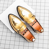 billige Loafers-herresko i skinnende gull – metalliske slip-on-sko til bryllup, kveldsgallaer og forestillinger