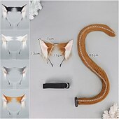baratos Acessórios de penteados-Faixa de cabeça com orelhas de gato realistas e conjunto de cauda – orelhas de animais peludos feitas à mão, acessórios de cosplay de gato para convenções, cosplay, festas e Halloween