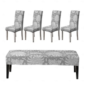 economico Copridivano-Set di fodere per sedie da pranzo e fodere per panche stampate, adatte per sedie da pranzo, include 5 pezzi, 4 fodere per sedie e 1 fodere per panca.