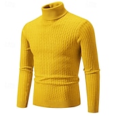 billiga tröja för män-Herr Pullover tröja Stickad tröja Ribbad Sticka Vanliga toppar Stickat Slät Polokrage Mode Grundläggande Semester Dagliga kläder Kläder Höst Vinter Vin Svart S M L