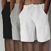 cheap Classic-Men&#039;s Shorts Linen Shorts Summer Shorts Beach Shorts Elastic Waist Drawstring Front Pocket Plain Comfort Soft Knee Length Casual Daily Vacation Fashion White+Black+Gray black+khaki+blue Inelastic
