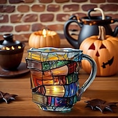 preiswerte Becher &amp; Tassen-bemalte Buchtasse 300ml/10oz Gitarren-Kaffeetasse Buch-Kaffeetasse einzigartige bunte Glasbücher Stapel-Kaffeetasse Sammlung Geschenk