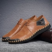 billige Sneakers til herrer-Herre Fritidssko for menn Håndlagde sko Gange Fritid Mikrofiber Bekvem Sklisikker Pustende Snøring Vin Svart Brun Sommer Vår